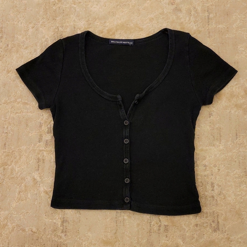 BRANDY MELVILLE BLACK RIBBED CROP TOP TANK TOP